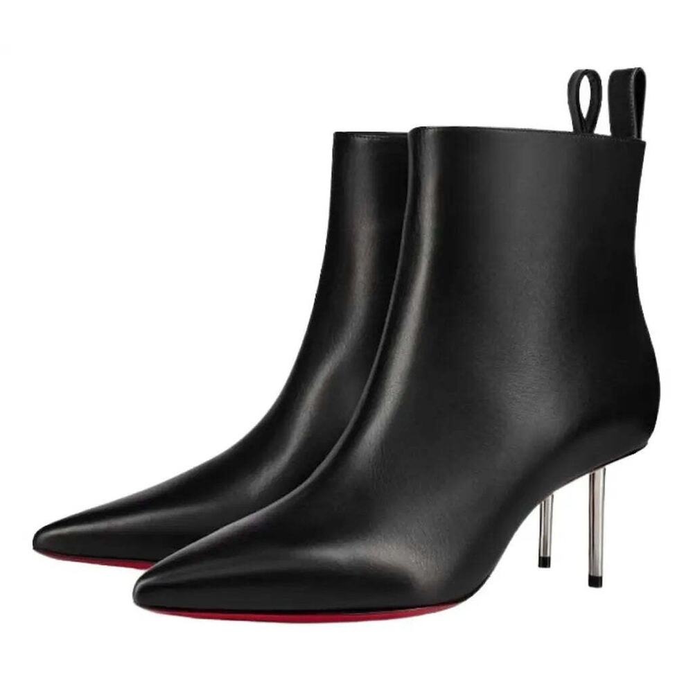 Christian Louboutin Epic Booty 70 Black Calf Leather Zipper Heel Ankle Boot 37.5 - Picture 1 of 12
